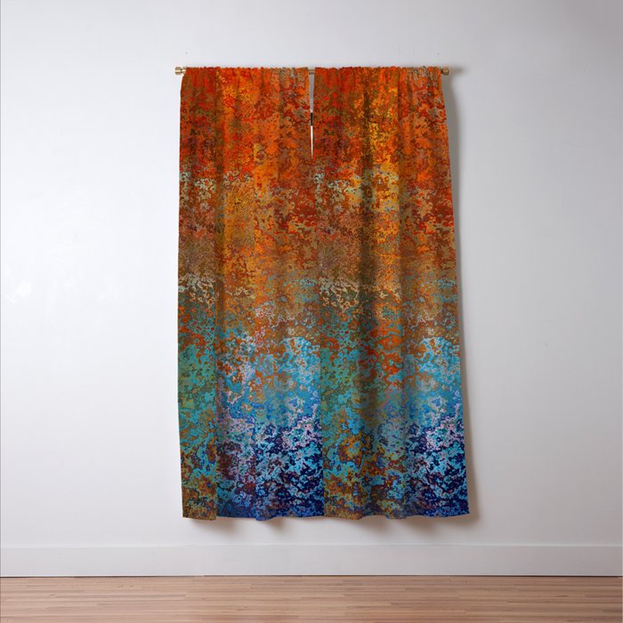 Vintage Rust, Terracotta and Blue Window Curtain Gallery Image 3