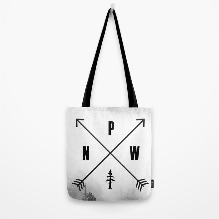 PNW Pacific Northwest Compass - Black and White Forest Tote Bag Gallery Image 2