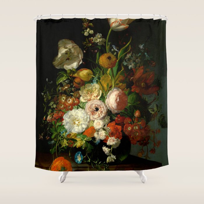 Rachel Ruysch "Still Life with Flowers in a Glass Vase" Shower Curtain Gallery Image 1