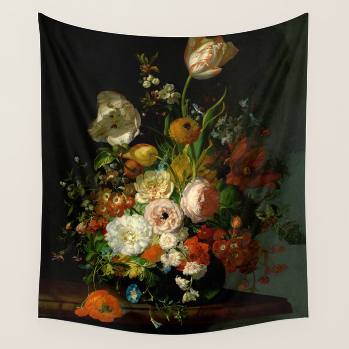 Rachel Ruysch "Still Life with Flowers in a Glass Vase" Wall Tapestry Gallery Image 1