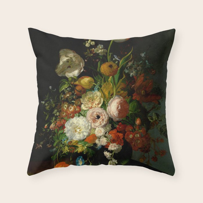 Rachel Ruysch "Still Life with Flowers in a Glass Vase" Throw Pillow Gallery Image 6