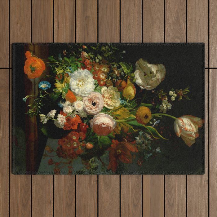 Rachel Ruysch "Still Life with Flowers in a Glass Vase" Outdoor Rug Gallery Image 1