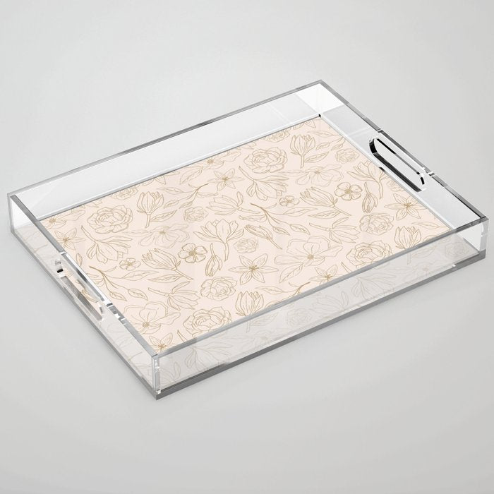 Gold Magnolia Pattern Acrylic Tray Gallery Image 1