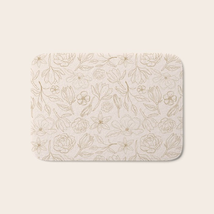 Gold Magnolia Pattern Bath Mat Gallery Image 1