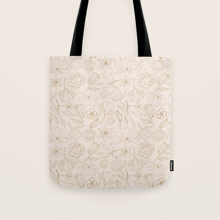 Gold Magnolia Pattern Tote Bag Gallery Image 1