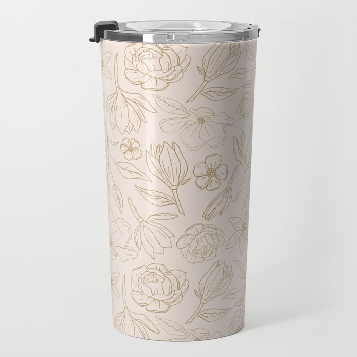 Gold Magnolia Pattern Travel Mug Gallery Image 3