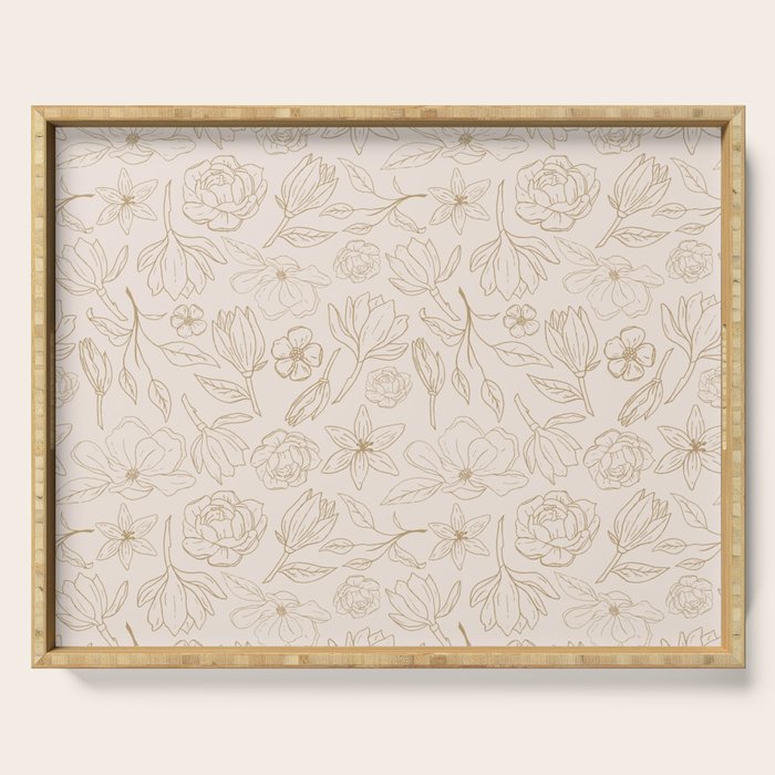 Gold Magnolia Pattern Serving Tray Gallery Image 1