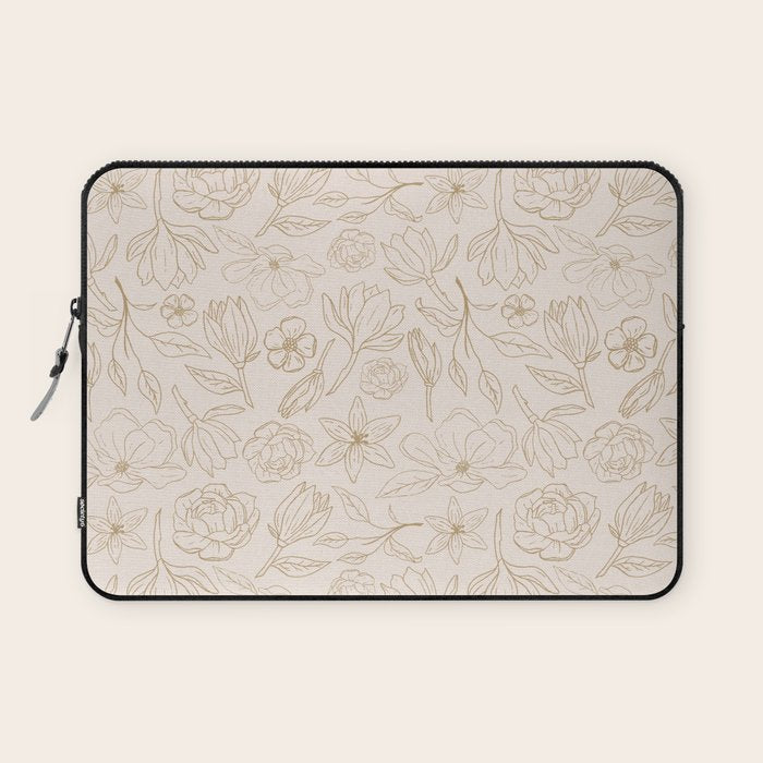 Gold Magnolia Pattern Laptop Sleeve Gallery Image 1