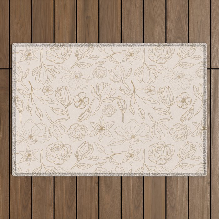 Gold Magnolia Pattern Outdoor Rug Gallery Image 1
