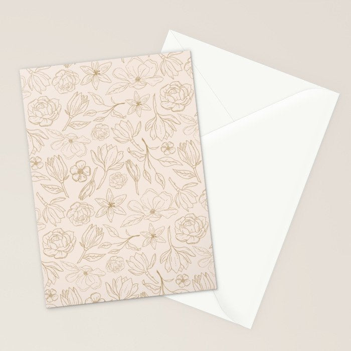 Gold Magnolia Pattern Stationery Card Gallery Image 2
