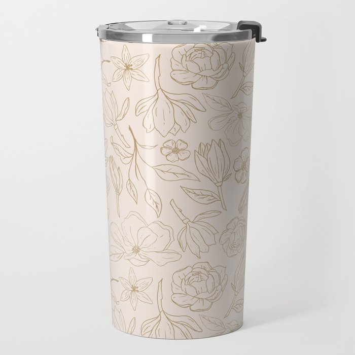Gold Magnolia Pattern Travel Mug Gallery Image 2