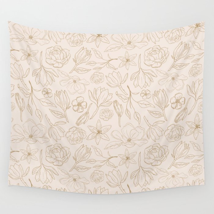 Gold Magnolia Pattern Wall Tapestry Gallery Image 1
