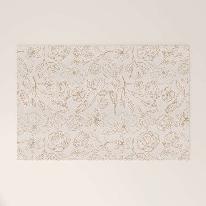 Gold Magnolia Pattern Welcome Mat Gallery Image 1