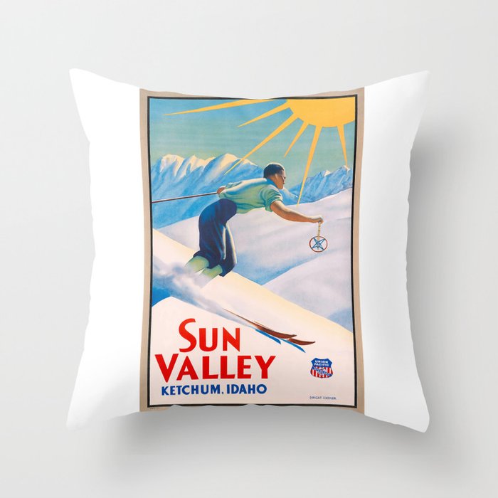 1940 Sun Valley Union Pacific Poster Throw Pillow Gallery Image 1