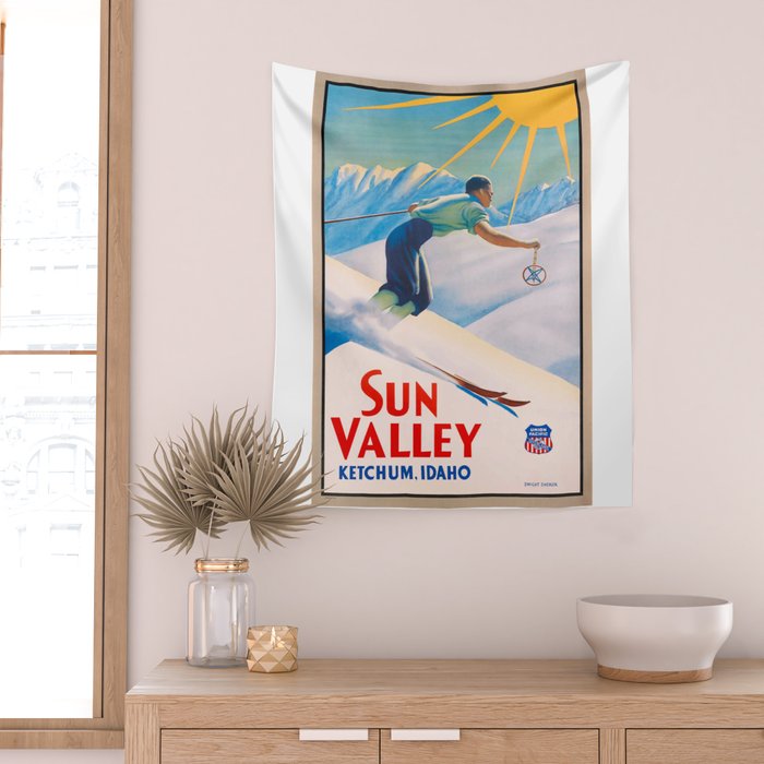 1940 Sun Valley Union Pacific Poster Wall Tapestry Gallery Image 2