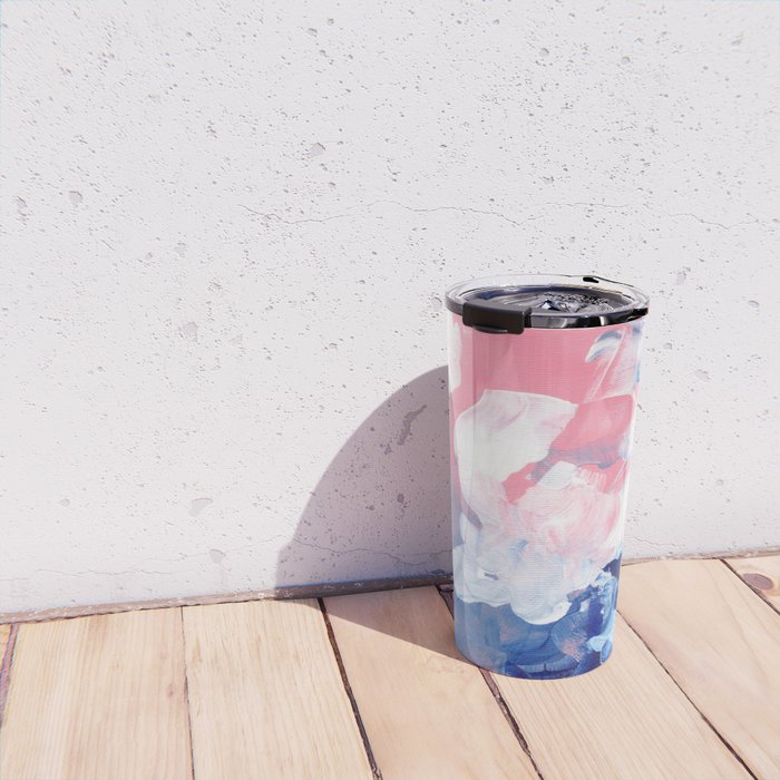 Ejaaz Haniff Abstract Acrylic Palette Knife Painting Blue Pink: 'Summer Storm' Travel Mug Gallery Image 4