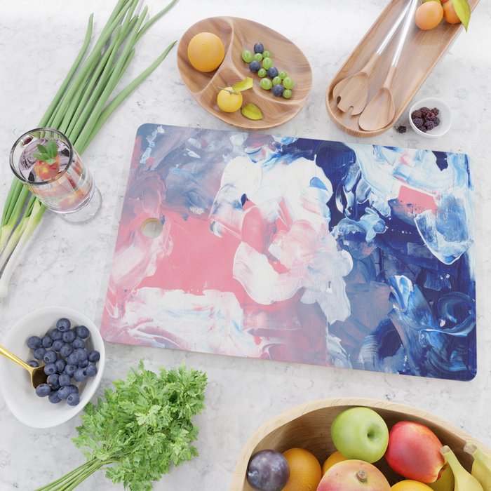 Ejaaz Haniff Abstract Acrylic Palette Knife Painting Blue Pink: 'Summer Storm' Cutting Board Gallery Image 2