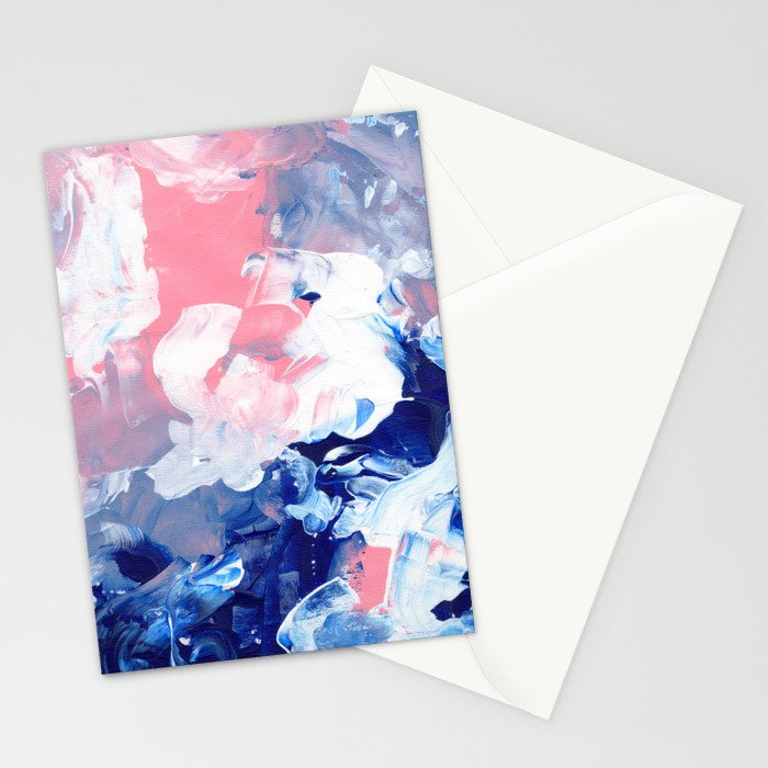 Ejaaz Haniff Abstract Acrylic Palette Knife Painting Blue Pink: 'Summer Storm' Stationery Card Gallery Image 2