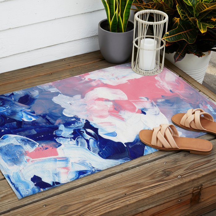 Ejaaz Haniff Abstract Acrylic Palette Knife Painting Blue Pink: 'Summer Storm' Outdoor Rug Gallery Image 2
