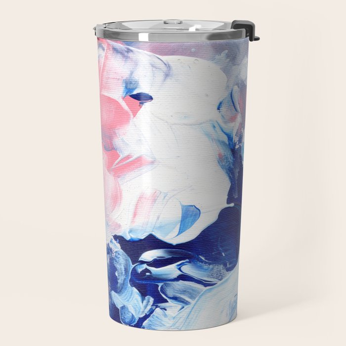 Ejaaz Haniff Abstract Acrylic Palette Knife Painting Blue Pink: 'Summer Storm' Travel Mug Gallery Image 2
