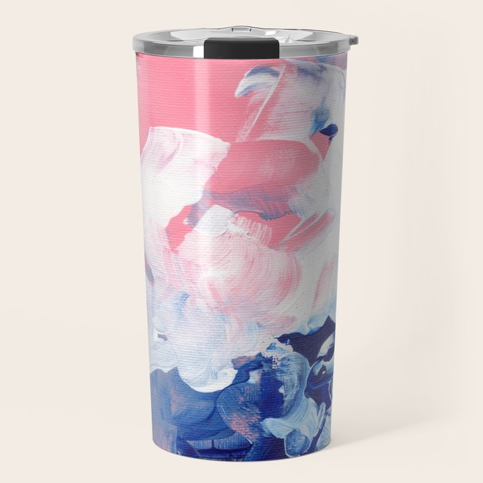 Ejaaz Haniff Abstract Acrylic Palette Knife Painting Blue Pink: 'Summer Storm' Travel Mug Gallery Image 1