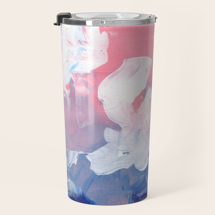 Ejaaz Haniff Abstract Acrylic Palette Knife Painting Blue Pink: 'Summer Storm' Travel Mug Gallery Image 3