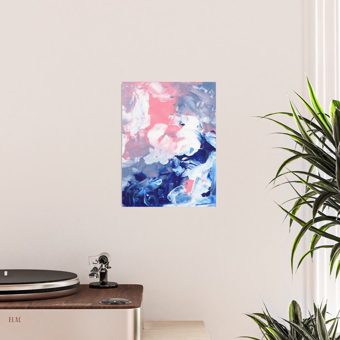 Ejaaz Haniff Abstract Acrylic Palette Knife Painting Blue Pink: 'Summer Storm' Poster Gallery Image 2