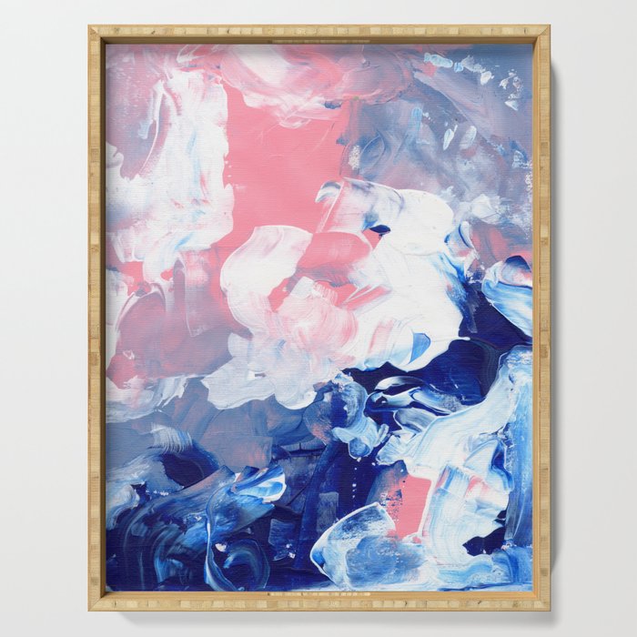 Ejaaz Haniff Abstract Acrylic Palette Knife Painting Blue Pink: 'Summer Storm' Serving Tray Gallery Image 1