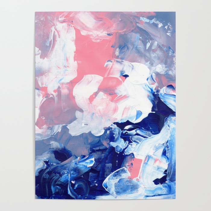 Ejaaz Haniff Abstract Acrylic Palette Knife Painting Blue Pink: 'Summer Storm' Poster Gallery Image 1