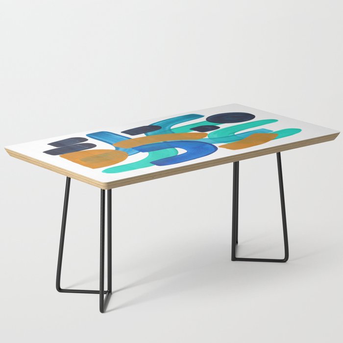 Minimalist Abstract Mid Century Modern Colorful Shapes Marine Green Teal Blue Yellow Pattern Coffee Table Gallery Image 1