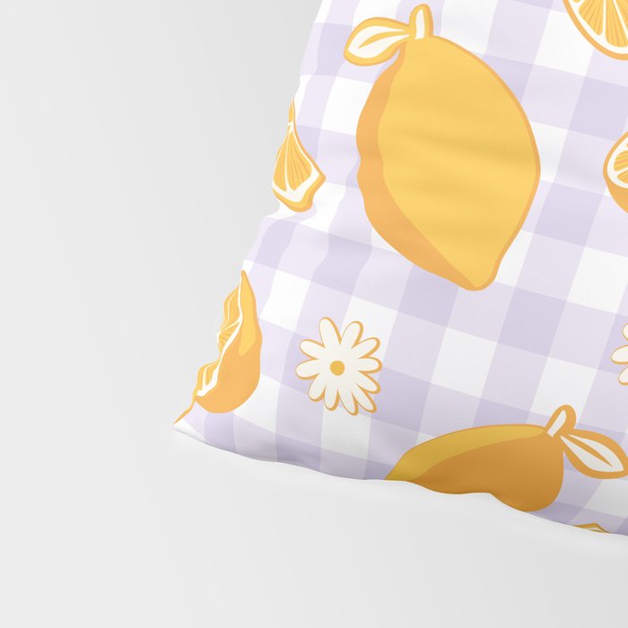 Lemons on Lilac Purple Gingham Pillow Sham Gallery Image 4
