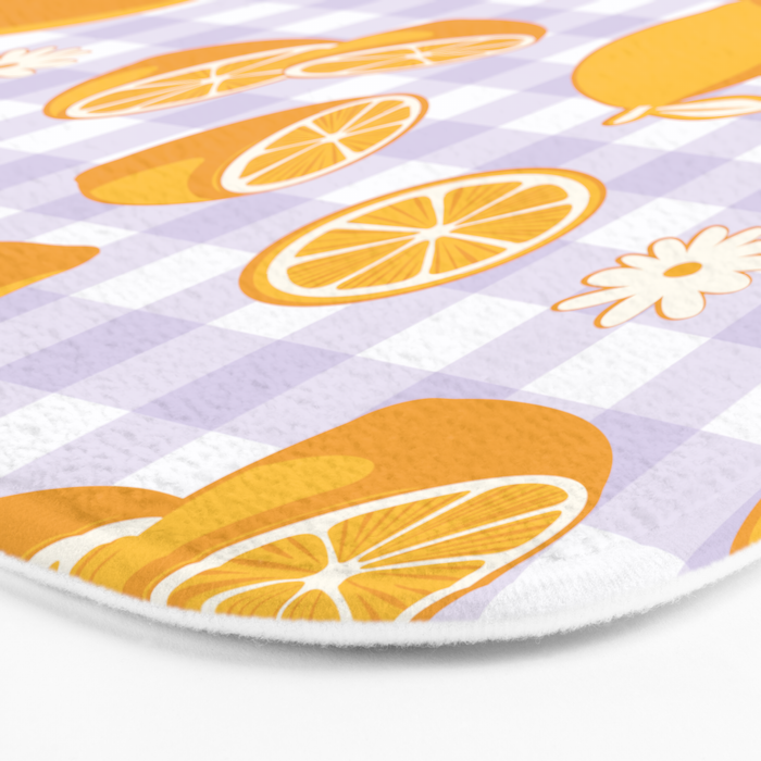 Lemons on Lilac Purple Gingham Bath Mat Gallery Image 3