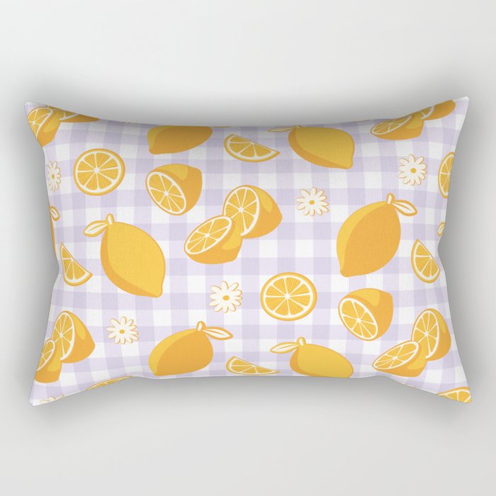 Lemons on Lilac Purple Gingham Rectangular Pillow Gallery Image 1