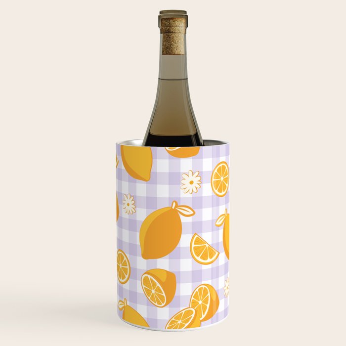 Lemons on Lilac Purple Gingham Wine Chiller Gallery Image 3