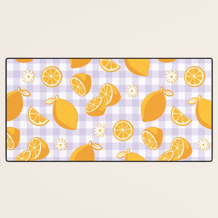 Lemons on Lilac Purple Gingham Desk Mat Gallery Image 3
