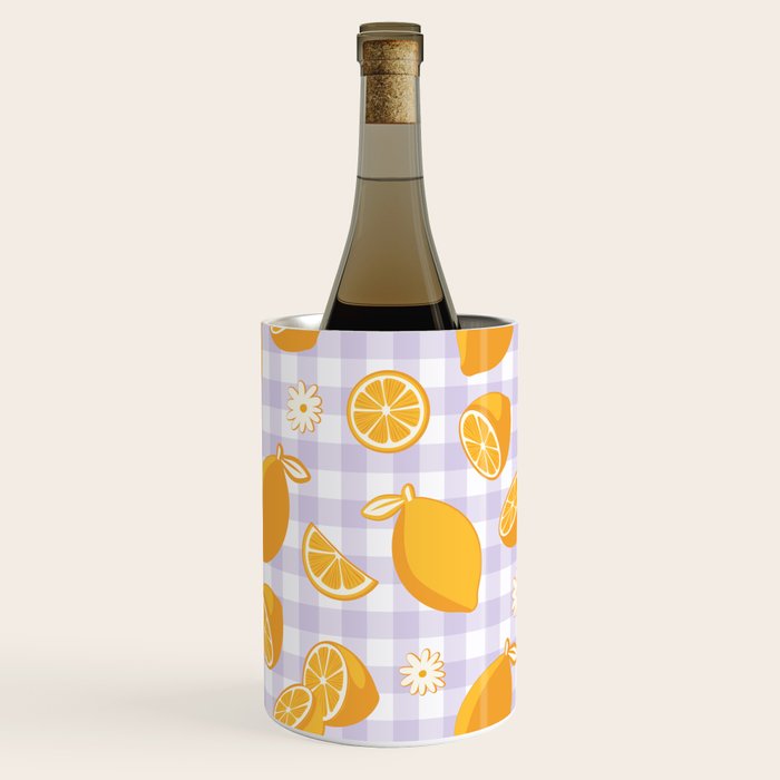 Lemons on Lilac Purple Gingham Wine Chiller Gallery Image 2