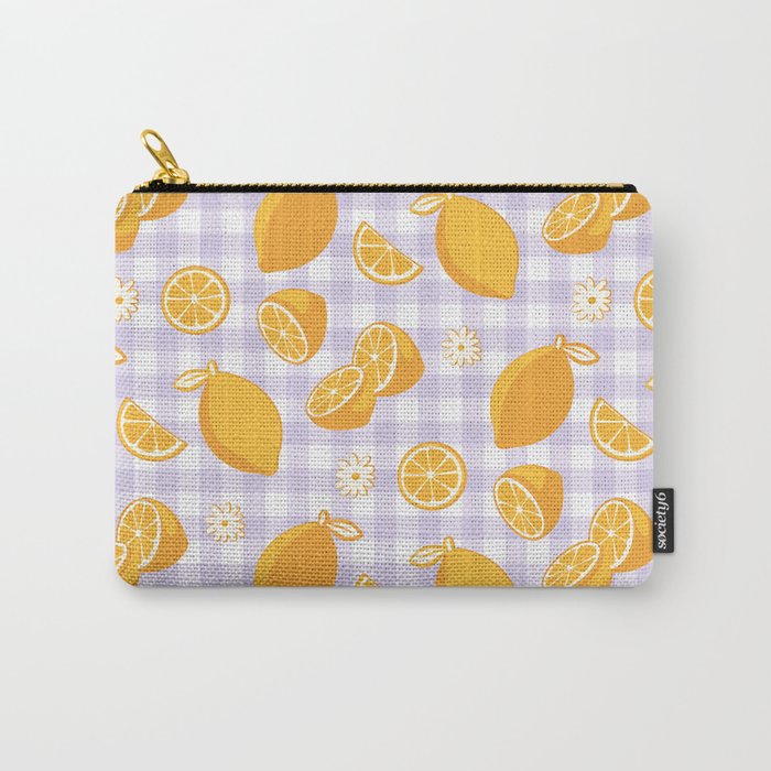 Lemons on Lilac Purple Gingham Carry All Pouch Gallery Image 1