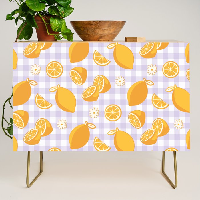 Lemons on Lilac Purple Gingham Credenza Gallery Image 1
