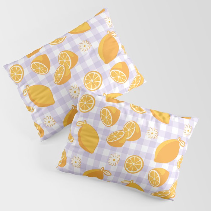 Lemons on Lilac Purple Gingham Pillow Sham Gallery Image 3