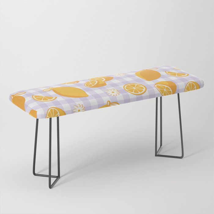 Lemons on Lilac Purple Gingham Bench Gallery Image 1