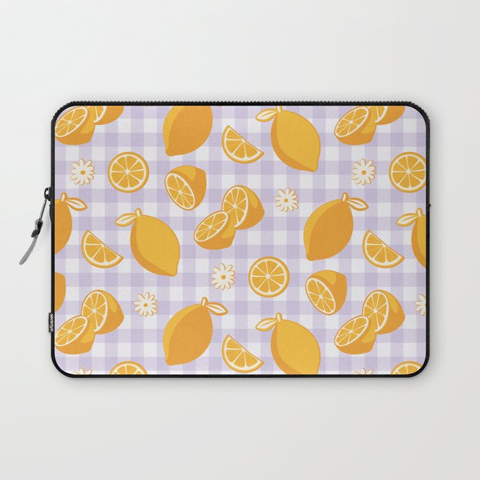 Lemons on Lilac Purple Gingham Laptop Sleeve Gallery Image 1