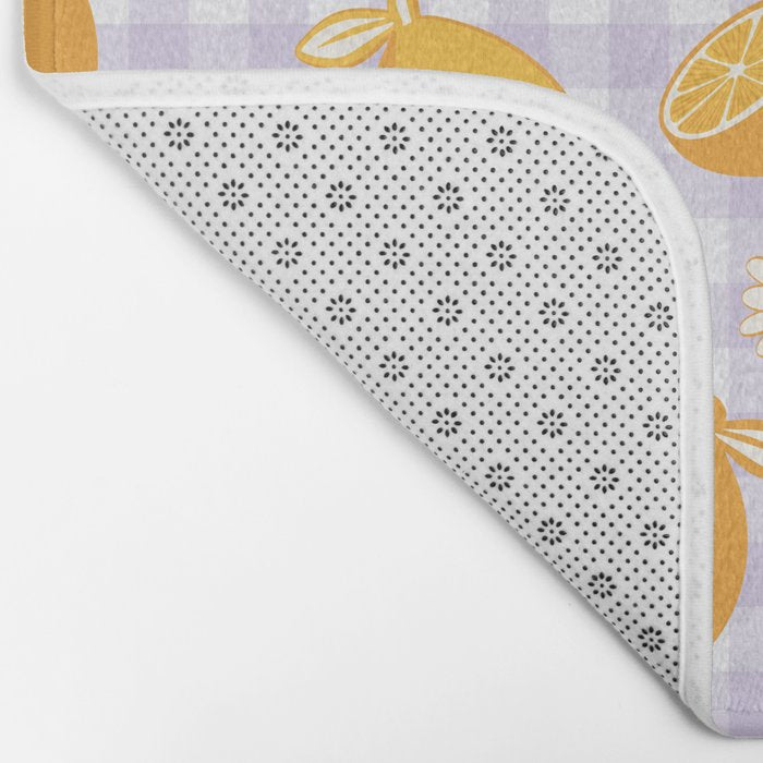 Lemons on Lilac Purple Gingham Bath Mat Gallery Image 2