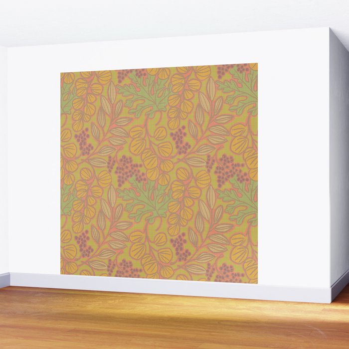 Autumn Leaves and Berries in Golds Wall Mural Gallery Image 2