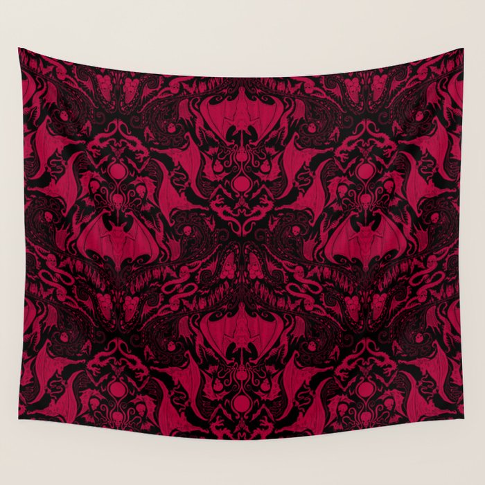 Bats and Beasts - Blood Red Wall Tapestry Gallery Image 1