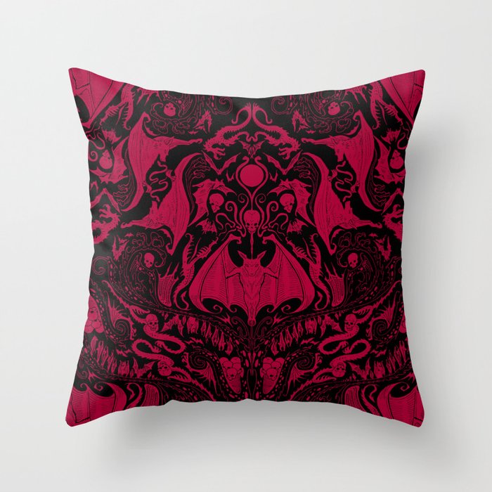 Bats and Beasts - Blood Red Throw Pillow Gallery Image 1