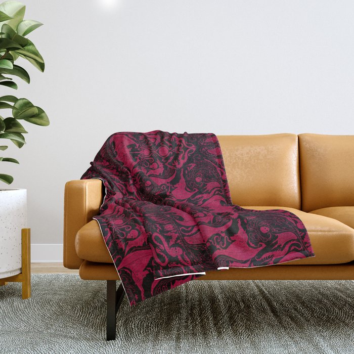 Bats and Beasts - Blood Red Throw Blanket Gallery Image 1