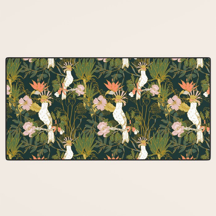 Drawing of exotic birds in the dark jungle Desk Mat Gallery Image 3