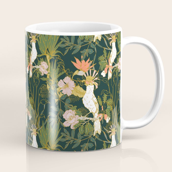 Drawing of exotic birds in the dark jungle Coffee Mug Gallery Image 1