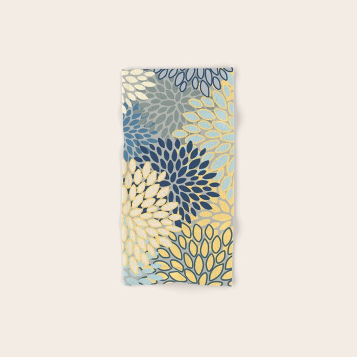 Floral Print, Yellow, Gray, Blue, Teal Bath Towel Gallery Image 1
