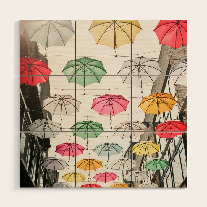 Ireland Dublin | Colorful street photography | Umbrella's Wood Wall Art Gallery Image 1